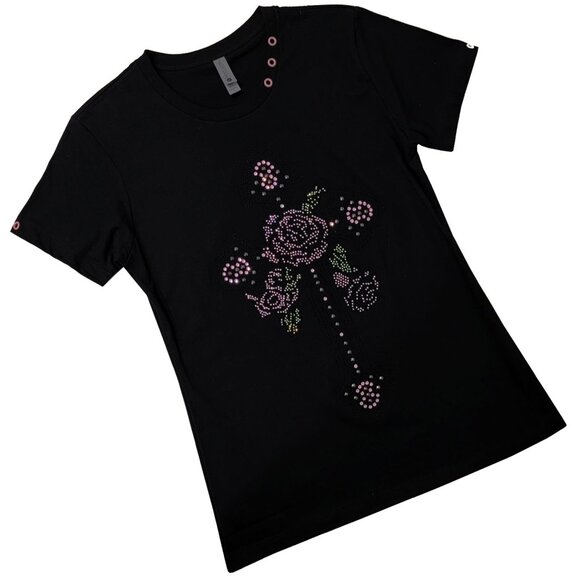 Rose Cross Women's Black Crew T-shirt - Picture 1 of 7